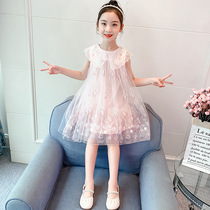 Korean Girls' Web Snow Spinning dress Summer suit 2023 New Girl Foreign Skirt Embroidered Sleeved Princess skirt