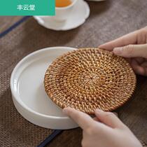 DeHua white porcelain ceramic pot bearing Rattan woven water storage dry bubble plate pot supporting Jianshui tea tray vot matching pot