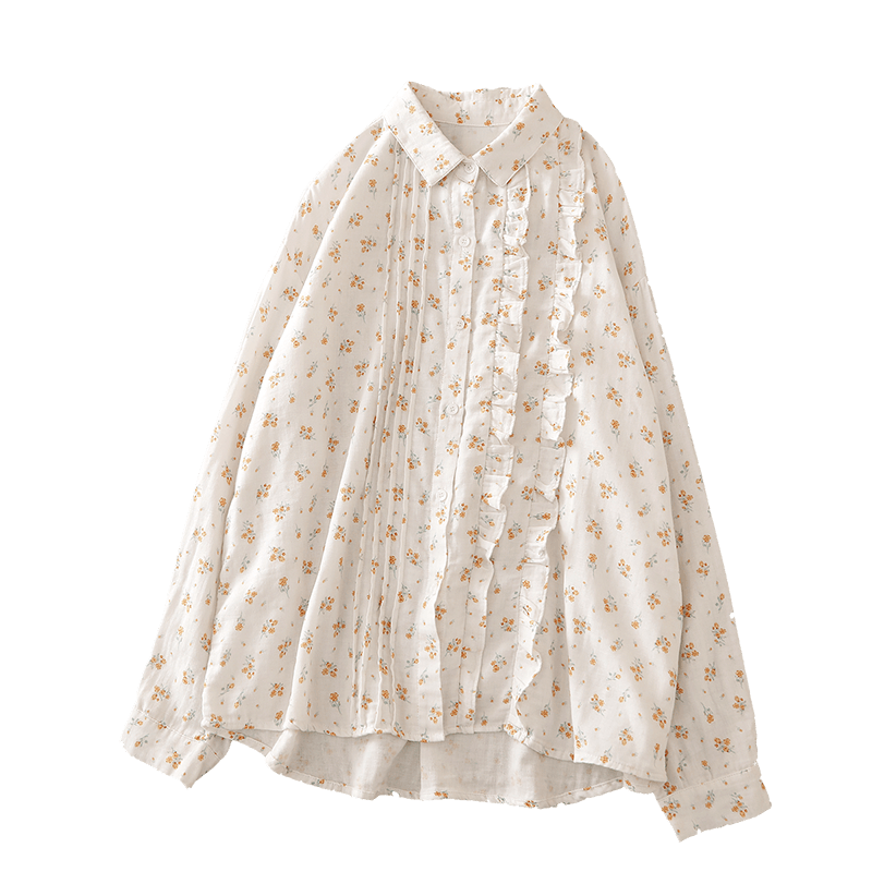 Sweet wood ear pleated floral print long-sleeved shirt for women 2024 spring new loose slim top
Sweet wood ear pleated floral print long-sleeved shirt for women 2024 spring new loose slim top