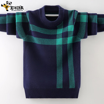 Boys sweater pure cotton pullover plus velvet thickened autumn and winter new Zhongda boy boys childrens Korean version of knitwear western style