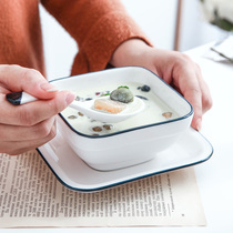 Glazed Color Creative Ceramic Dessert Bowl of Sugar Water Bowl Taro Round Bowl Quad Bowl Double Leather Milk Bowl High Temperature Resistant Bowl