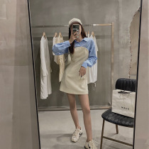 Fan-style retro splicing one-piece dress with small subclosets waist display slim temperament weight loss and design sensation small crowdshirt skirt woman