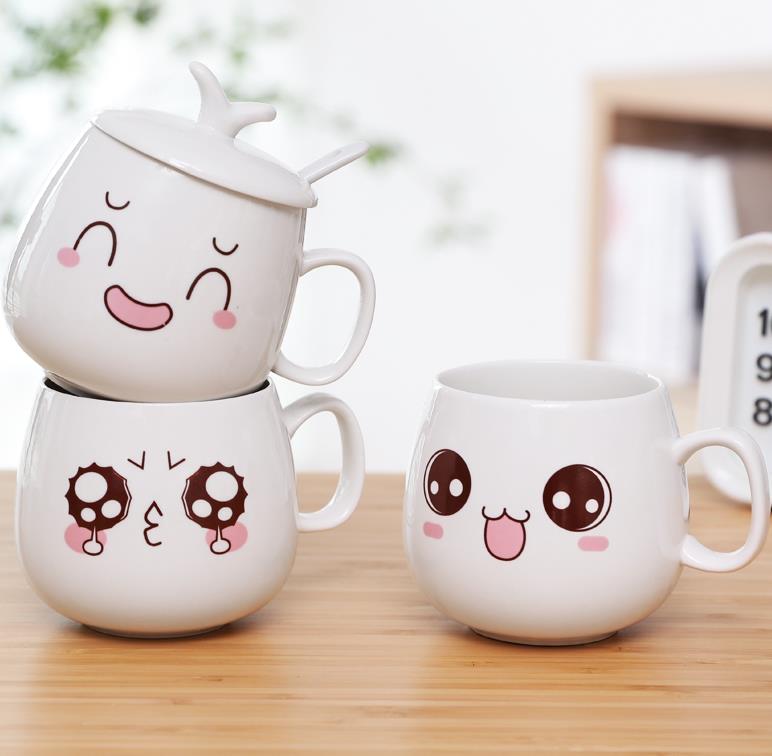 Girlfriend mark mugs new household ceramic handle large capacity cartoon smiling face white Girlfriend