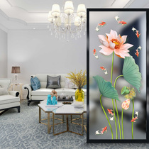 Modern simple art tempered glass screen partition into the living room entrance background wall frosted process 3D Lotus