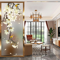 Art glass screen partition Simple modern household living room entrance wall Light luxury frosted translucent craft flower