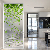 Art glass screen partition decorates modern living room masonry room bedroom frosted through process dripping green leaves