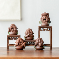 Purple sand belly Maitreya Buddha tea pet ornaments can raise cute smile Buddha kiln little monk tea set tea tray cute tea play