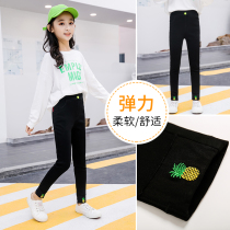 Girl pants 2020 Autumn new girl Joker slim slim child pineapple foot embroidered magic elastic pants