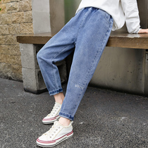 Girls jeans spring and autumn 2021 new childrens pants Korean version of foreign style casual trousers female big children loose father pants