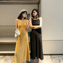 2021 women's summer dress small black knitted vest bottoming skirt temperament with suspender skirt