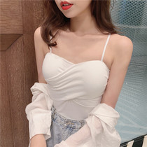 Beautiful back women's white vest with chest pad strapless top summer sexy net red explosions outside wear suspender shirt base