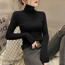Modal high collar bottoming shirt women's autumn and winter plus velvet pile collar long sleeve spring and autumn Joker foreign style black coat