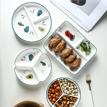 Nordic ins Wind ceramic plate Dish Home creative cute Net red baby childrens grid plate divided plate