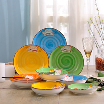 Wealth cat home Japanese ceramic rice plate plate plate fish plate oval disk creative cute cartoon tableware hand-painted