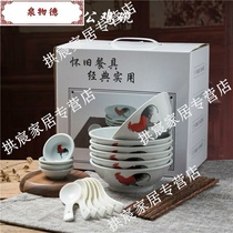 Hong Kong Rooster bowl ceramic bowl spoon nostalgic chicken male bowl tableware Bowl Spoon chopsticks set can be equipped with color box to give gifts