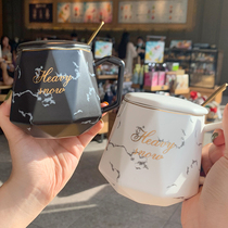 Nordic ins cup Ceramic mug with lid spoon Household couple a pair of creative personality trend coffee cup
