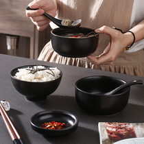 Simple tableware creative household dishes rice bowl Frosted Black Bowl ceramic Japanese Bowl single eating Net red soup bowl