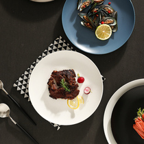 Simple Nordic flat plate tableware Western food creative ceramic solid color household dish round steak plate dinner plate