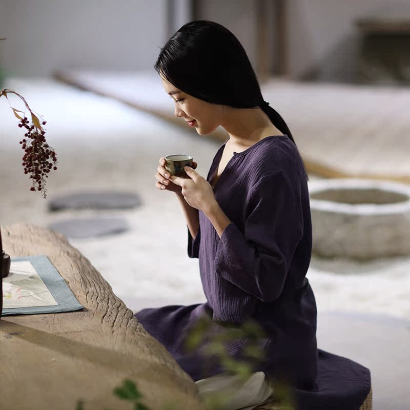 文艺复古仙女范禅茶瑜伽秋冬外套 禅意中式汉服长袍