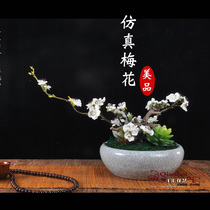 Spot new Chinese simulation floral art fake plum blossom potted art flower arrangement soft decoration silk flower home zen ornaments