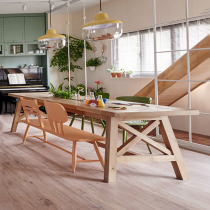 Nordic full solid wood dining table and chairs rectangular home living room small family size large table modern minimalist log bench