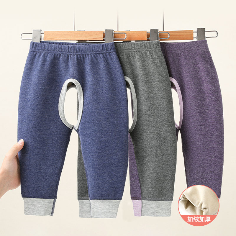 Baby open crotch pants male baby Develvet pants autumn winter warm pants baby autumntypants with underpants and velvet open range pants-Taobao