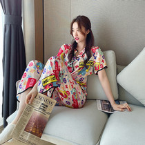 Silk pajamas womens summer 2021 New ins Net red explosive trousers short sleeve Ice Silk Home suit suit