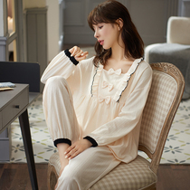 Pyjamas Womens Spring and Autumn Pure Cotton Day Ensemble Sweet girl Butterfly knot Loose Slim suit can be worn outside the home Costume Winter