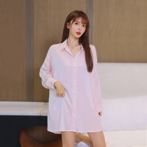 2021 Summer women Long sleeves Shirt collar Sleeping Dress Smiley Face Blanching in Ice Silk Sleeping Clothes Loose Silk Satin Home Clothing