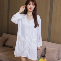Real Silk Sleeping Dress Womens Style Summer 2021 New Home Conserved Spring Autumn Medium Long Style Loose Long Sleeve Ice Silk Pyjamas