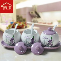 Glass seasoning box salt sugar jar seasoning Jar Kitchen supplies monosodium glutamate bottle jar ceramic seasoning bottle jar household set