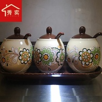 Chili oil tank Nordic thick ceramic seasoning salt jar creative seasoning box set household large ceramics