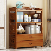 Modern new Chinese tea rack Desktop simple floor-to-ceiling Nanzhu Japanese storage rack Small bookcase shelf Bookshelf