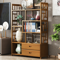 Chinese floor-to-ceiling Nanzhu office tea room storage rack Multi-layer bedroom storage Solid wood lattice bookshelf storage rack