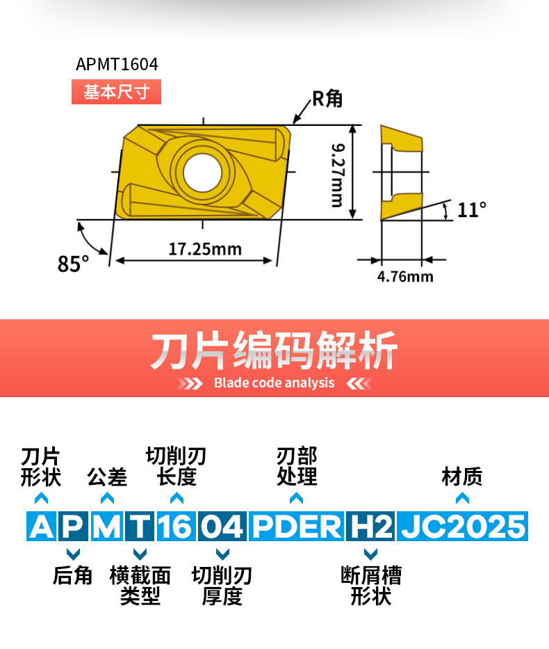 数控铣刀片apmt1135/1604pder硬质合金 r0.8刀粒不锈钢铣刀片铝用