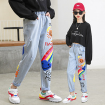 Girls Jeans Spring Dress Foreign Popular Fashion Children Spring And Autumn Casual Pants Loose Medium And Big Kids Fashion Pants