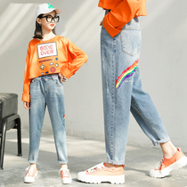 Girls Jeans Childrens Spring Pants Net Red Foreign Gas Korean Edition 2022 New Medium and Big Boy Spring and Autumn Girls Pants