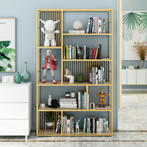 Nordic bookshelf living room partition wrought iron shelf Golden Marble floor light luxury storage rack Decorative display rack