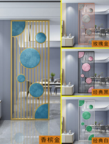 Nordic light luxury wrought iron screen partition living room hollow entrance door Modern metal hollow entrance soft bag decoration ins