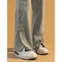 High Waist Retro Open Fork Jeans Woman Spring Summer Mm Fat Big Code Woman Fit Straight Drum Long Pants Slim Pants Pear Shape Slim Fit