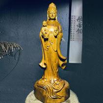 Golden silk Nan incense camphor wood Guanyin Buddha statue decoration send son free net bottle wood carving root carving Home crafts Bodhisattva