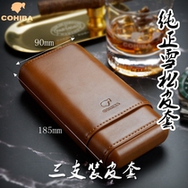 Cigar Leather Case Portable 3-Pack Humidor Cuban Cigar with Cigar Cutter Cedar Wood Humidor