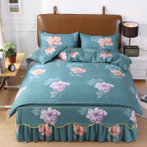 Cotton cotton bed skirt four-piece set Korean non-slip bedding sheets quilt cover simple modern bedding bedding
