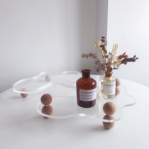 Nordic ins transparent acrylic decorative art porch decoration jewelry storage tray aromatherapy tray solid wood ball