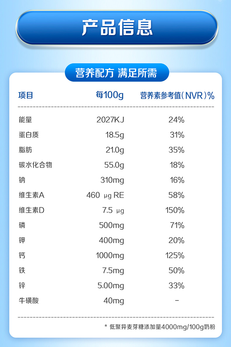 【飞鹤】牧场经典高钙全脂奶粉400g*2