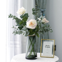Hand feel PU moisturizing rose simulation bouquet single branch flower arrangement living room table silk flower ornaments Nordic fake flower decoration