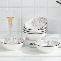 Bowl set home commercial ramen bowl large soup bowl eating bowl instant noodle bowl ceramic tableware blue and white porcelain bucket