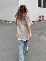 Legal alien American street letter embroidery short-sleeved T-shirt men and women oversize tops ins tide brand loose