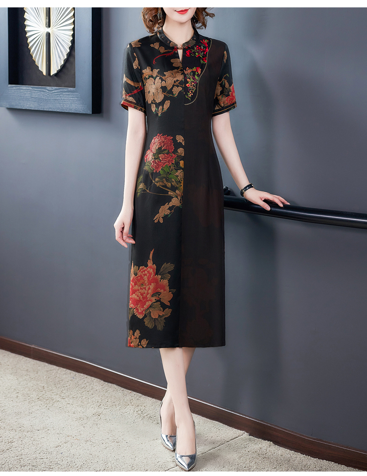 香薇姿香云纱连衣裙重工刺绣真丝女装2020夏季新款正宗莨绸桑蚕丝