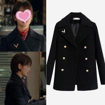 Star with the same paragraph 2022 autumn and winter new Korean version slim fit black woolen OL professional small suit jacket female